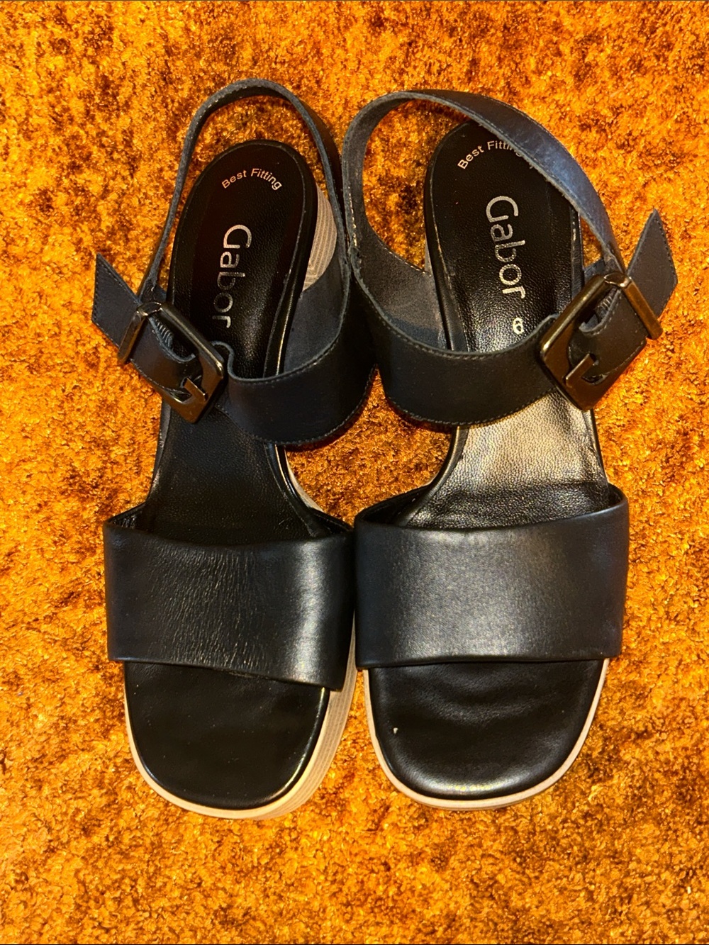Gabor Black Leather Slingback Sandals with Buckle Accent